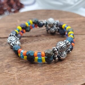 Colorful Faceted Bead & Silver Accent Bracelet Wrap Bracelet B3428